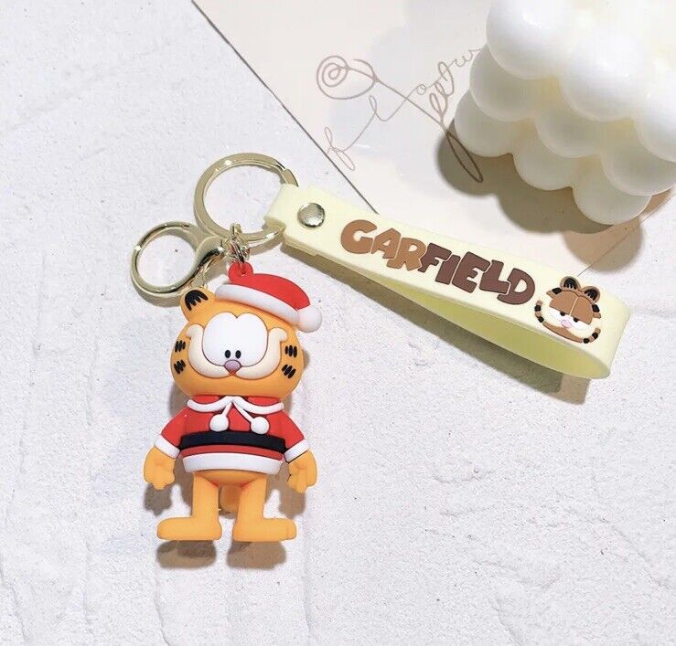 Garfield Santa Xmas Keychain Keyring Pendant Bag Charm Cartoon Cat Giftbag Movie - SOScollectible