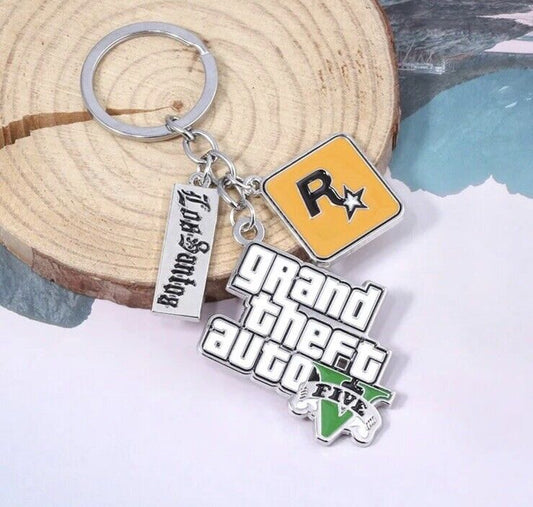 Grand Theft Auto Logo Keyring GTA 5 Los Santos Rockstar Chain Steel Gift bag - SOScollectible