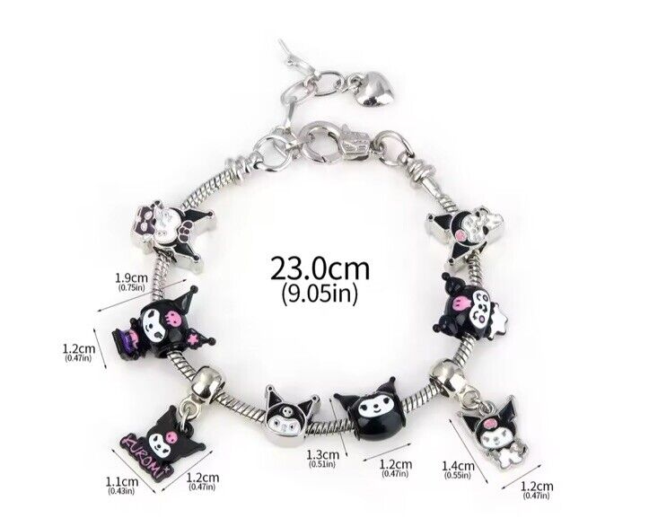 Hello KITTY Black Charm Bracelet Adjustable Kuromi Kawaii Sanrio Gift Christmas - SOScollectible