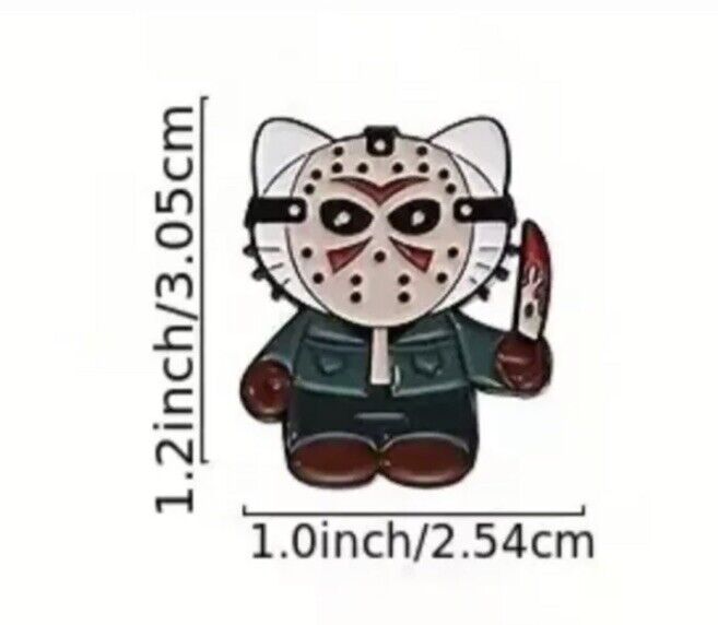 Hello Kitty Jason Vorhees Pin Badge Cute Horror Cat Friday 13TH gift bag - SOScollectible