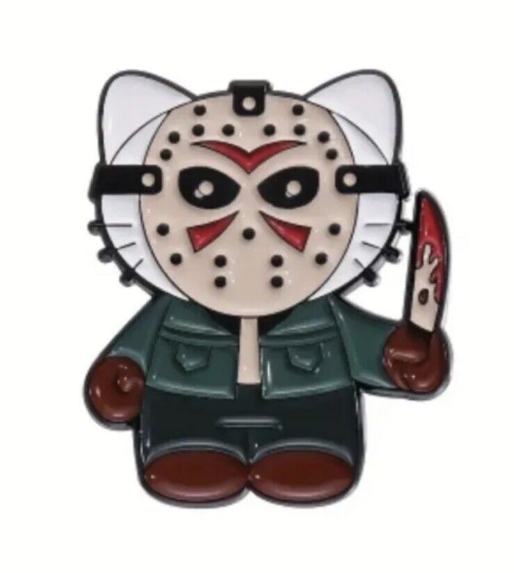 Hello Kitty Jason Vorhees Pin Badge Cute Horror Cat Friday 13TH gift bag - SOScollectible