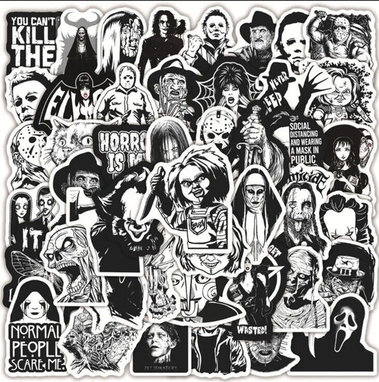 Horror black and white 50 characters movie stickers Chucky Freddy IT Jason New - SOScollectible