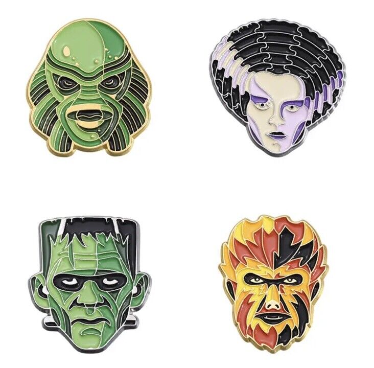 Horror Cult ENAMEL PIN SET 4 X PIECE Hammer Frankenstein Bride Set 1 gift bag - SOScollectible