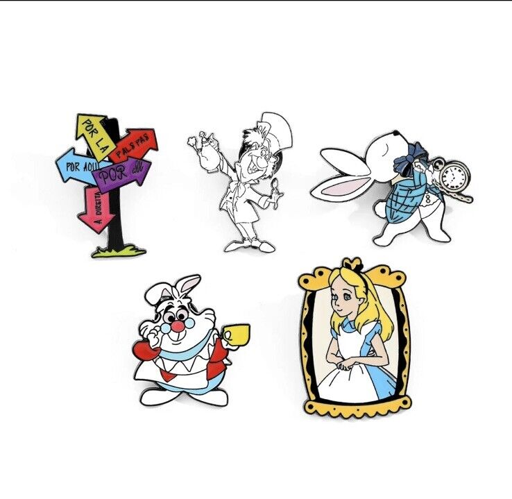 Lot of 6 Alice in Wonderland Pins - Disney Pin Set - Six Rare Pins gift bag - SOScollectible