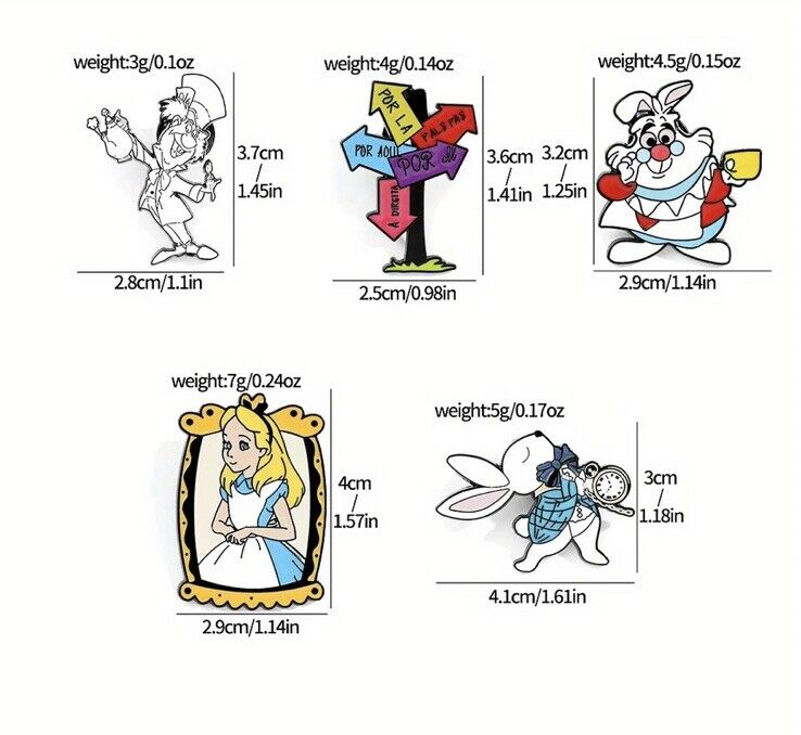 Lot of 6 Alice in Wonderland Pins - Disney Pin Set - Six Rare Pins gift bag - SOScollectible