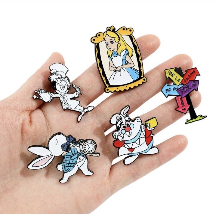 Lot of 6 Alice in Wonderland Pins - Disney Pin Set - Six Rare Pins gift bag - SOScollectible