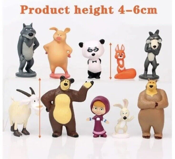 MASHA AND THE BEAR SET OF 10 CAKE TOPPERS Figurine For Kids Birthday ✅ - SOScollectible