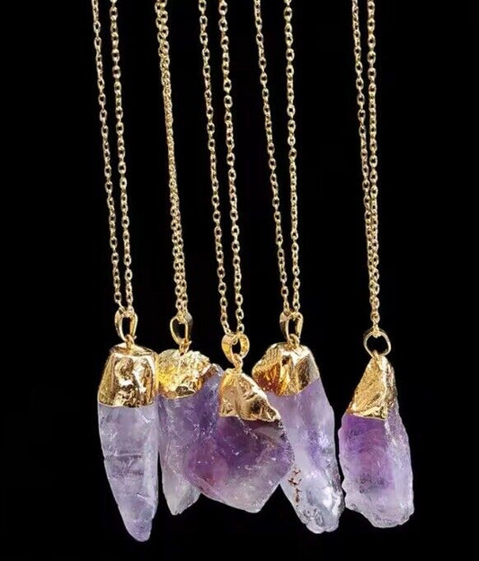 Natural Stone Light Purple Amethysts Irregular Shape Hand Made Pendant Necklace - SOScollectible