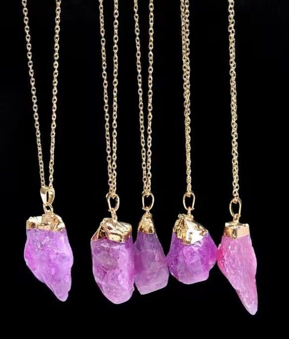 Natural Stone Purple Amethysts Irregular Shape Hand Made Pendant Necklace - SOScollectible