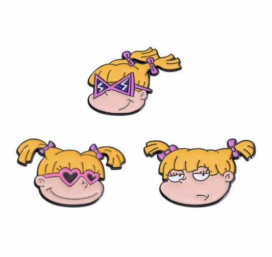 Nickelodeon Cartoons Rugrats ENAMEL PIN Angelica Pickles face Set Of 3 giht bag - SOScollectible