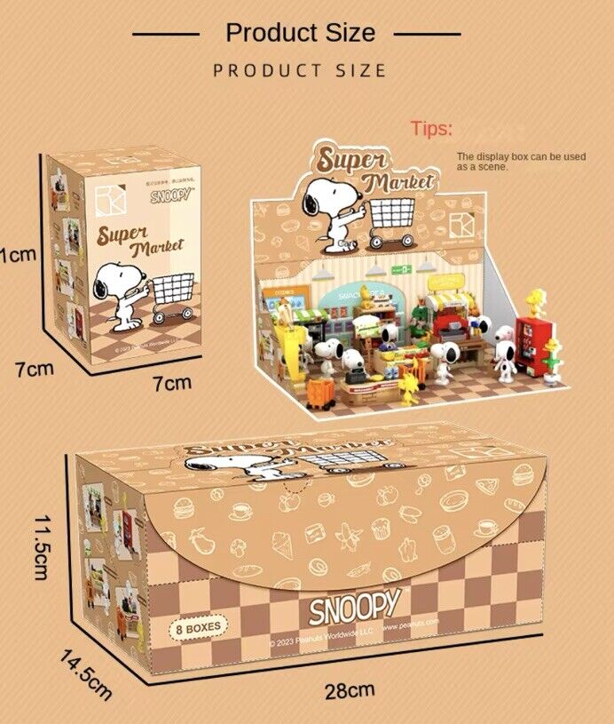 Peanuts Snoopy Supermarket Blocks box ‘ Coffee House ‘ 8 To Collect Set Gift - SOScollectible