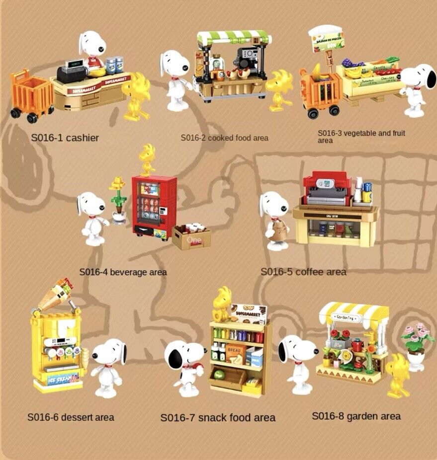 Peanuts Snoopy Supermarket Blocks box ‘ Coffee House ‘ 8 To Collect Set Gift - SOScollectible