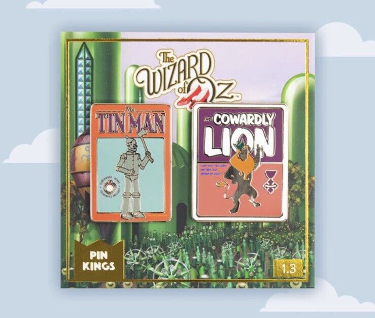 Pin Kings Official Wizard of Oz Tin Man Cowardly Lion RARE 2x Pin Badges 1.3 - SOScollectible