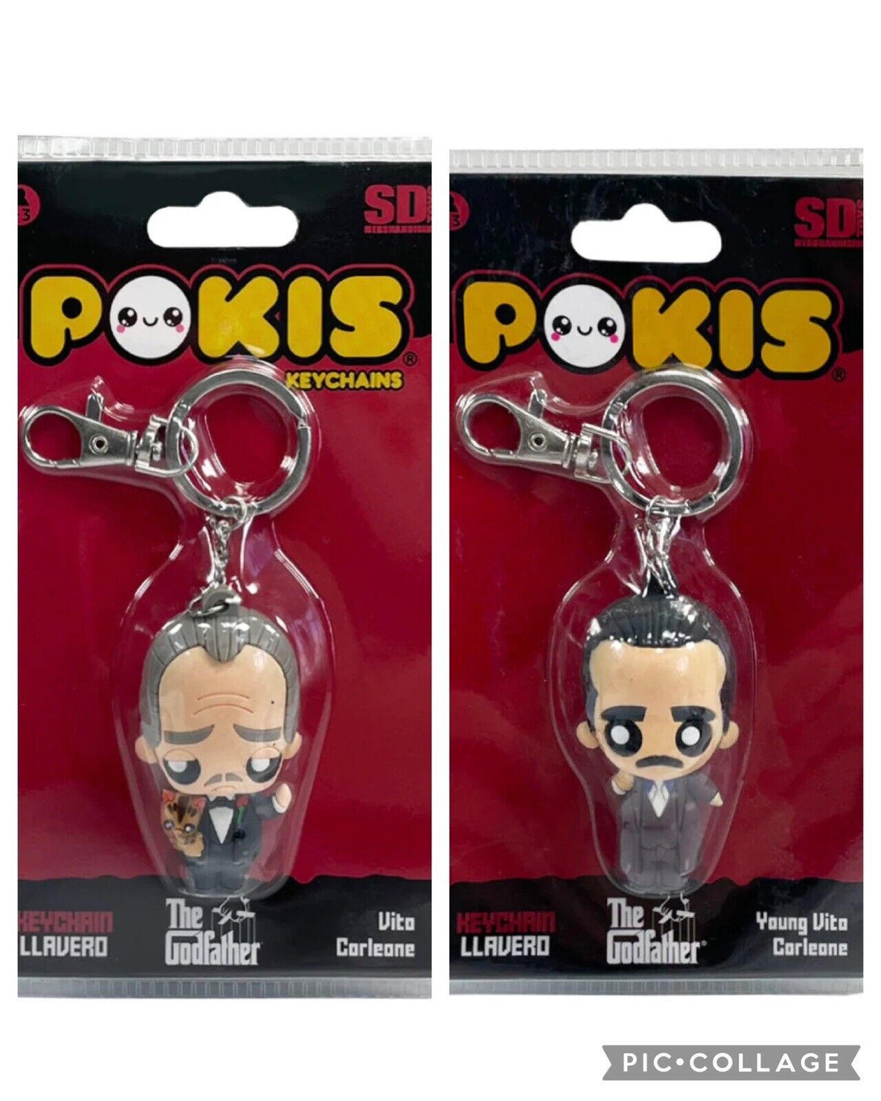 Pokis Godfather Young Vito & VITO CORLEONE Keyrings X2 Gangster Key Ring Pacino - SOScollectible