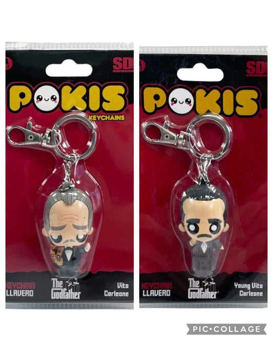 Pokis Godfather Young Vito & VITO CORLEONE Keyrings X2 Gangster Key Ring Pacino - SOScollectible