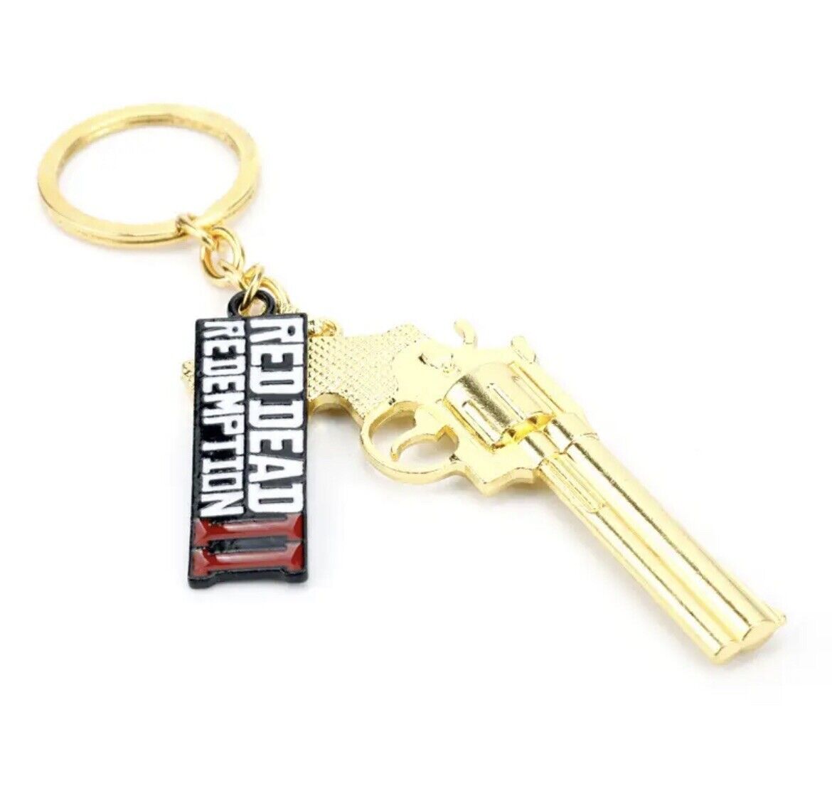 Red Dead Redemption II Revolver Gun Keyring GTA Rockstar Chain Gold Gift bag - SOScollectible