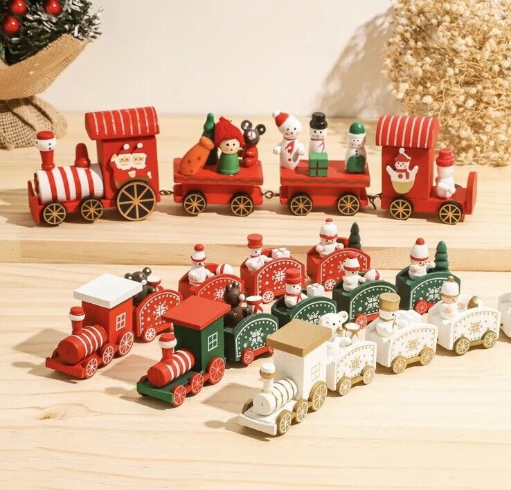 Red Wooden Christmas Train Ornament Wooden Christmas Train Toy Santa 🤶 Gift - SOScollectible