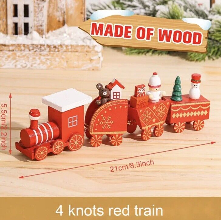 Red Wooden Christmas Train Ornament Wooden Christmas Train Toy Santa 🤶 Gift - SOScollectible