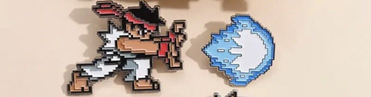 Retro Ryu Street Fighter Pin Badges Pixel 2 Piece Collect All 3 Gaming gift bag - SOScollectible