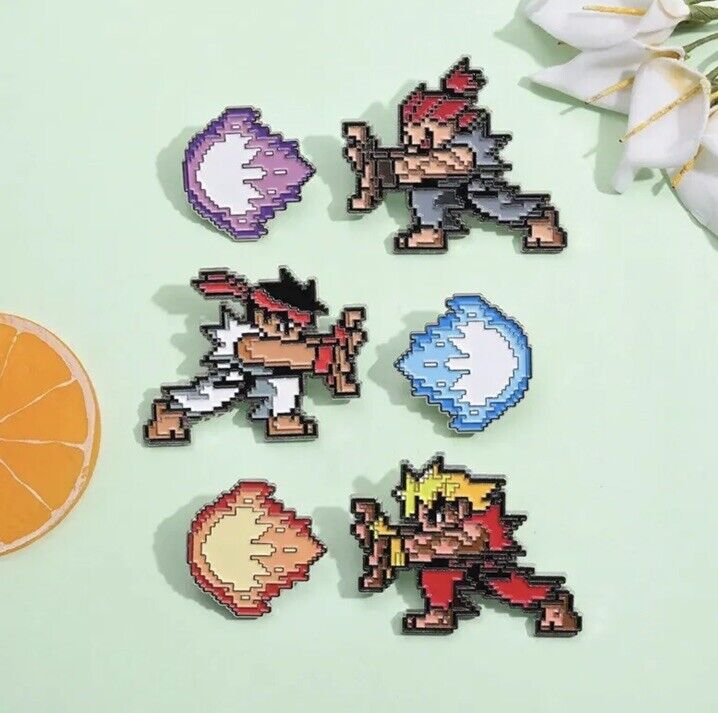 Retro Violent Ken Street Fighter Pin Badge Pixel 2 Piece Collect All 3 gift bag - SOScollectible