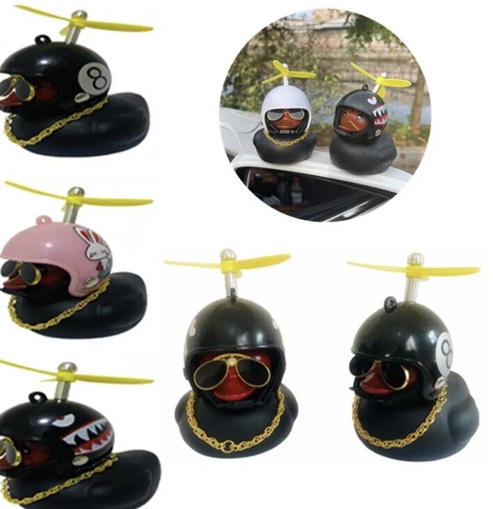 Rubber Gangster Duck With 8 Ball Helme Toy Car Ornaments Yellow Duck with Helmet - SOScollectible