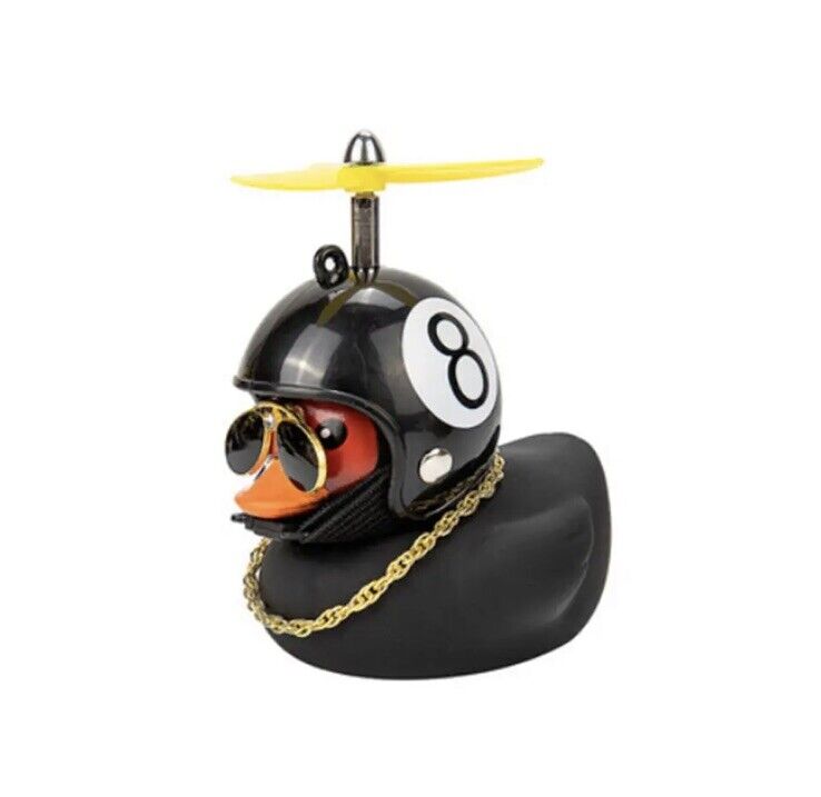 Rubber Gangster Duck With Eight Ball Toy Car Ornaments Black Duck with Helmet - SOScollectible