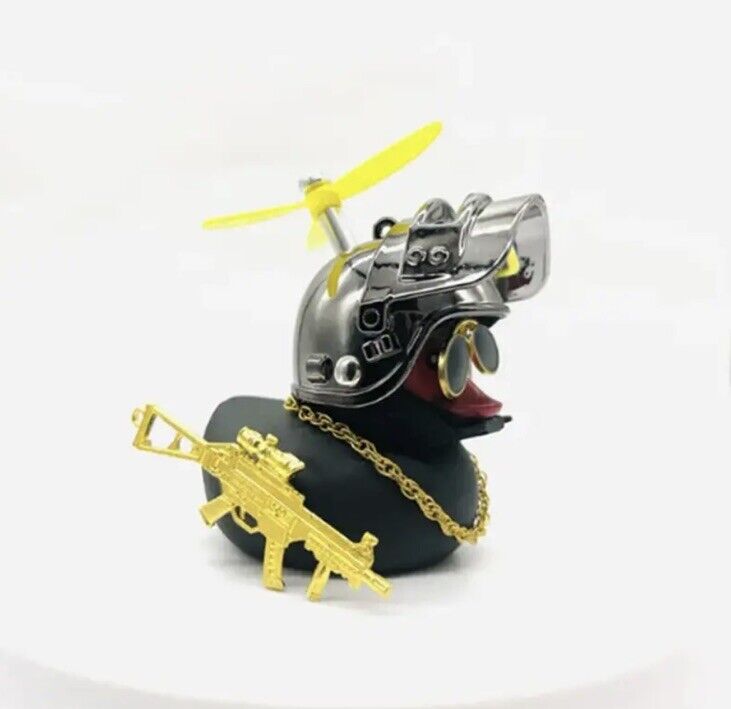 Rubber Gangster Duck With Machine Gun Toy Car Ornaments Black Duck with Helmet - SOScollectible