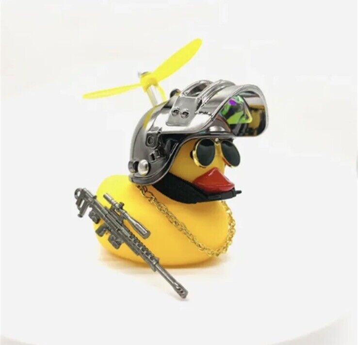 Rubber Gangster Duck With Machine Gun Toy Car Ornaments Yellow Duck with Helmet - SOScollectible