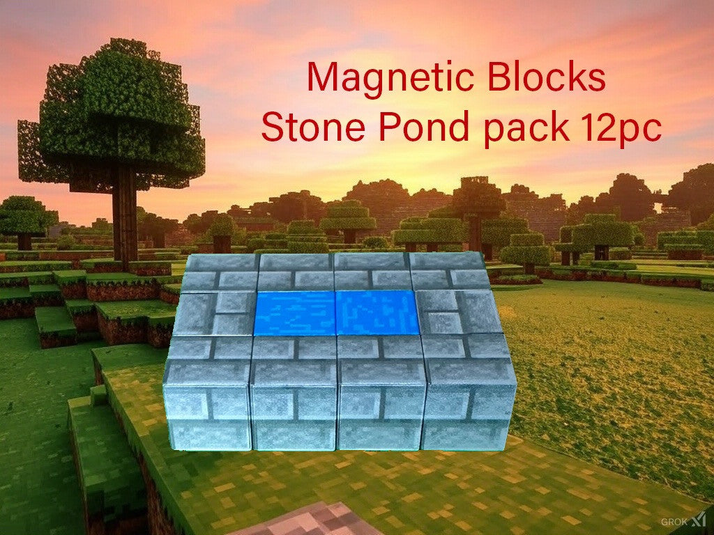 Magnetic Building Blocks 12pc Stone Pond 2cm Movie Bricks Build Minecraft World