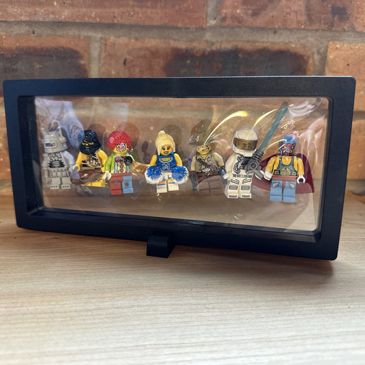 Brick Mini Figure Display Case Homage To Series 1 Robot Caveman Cowboy Spaceman