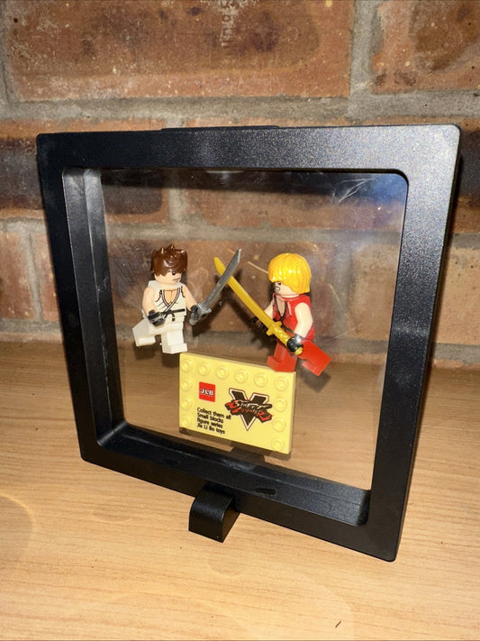 Brick Mini Figure Display Case & 2 Figures Streetfighter Ken Vs Ryu FIGHT