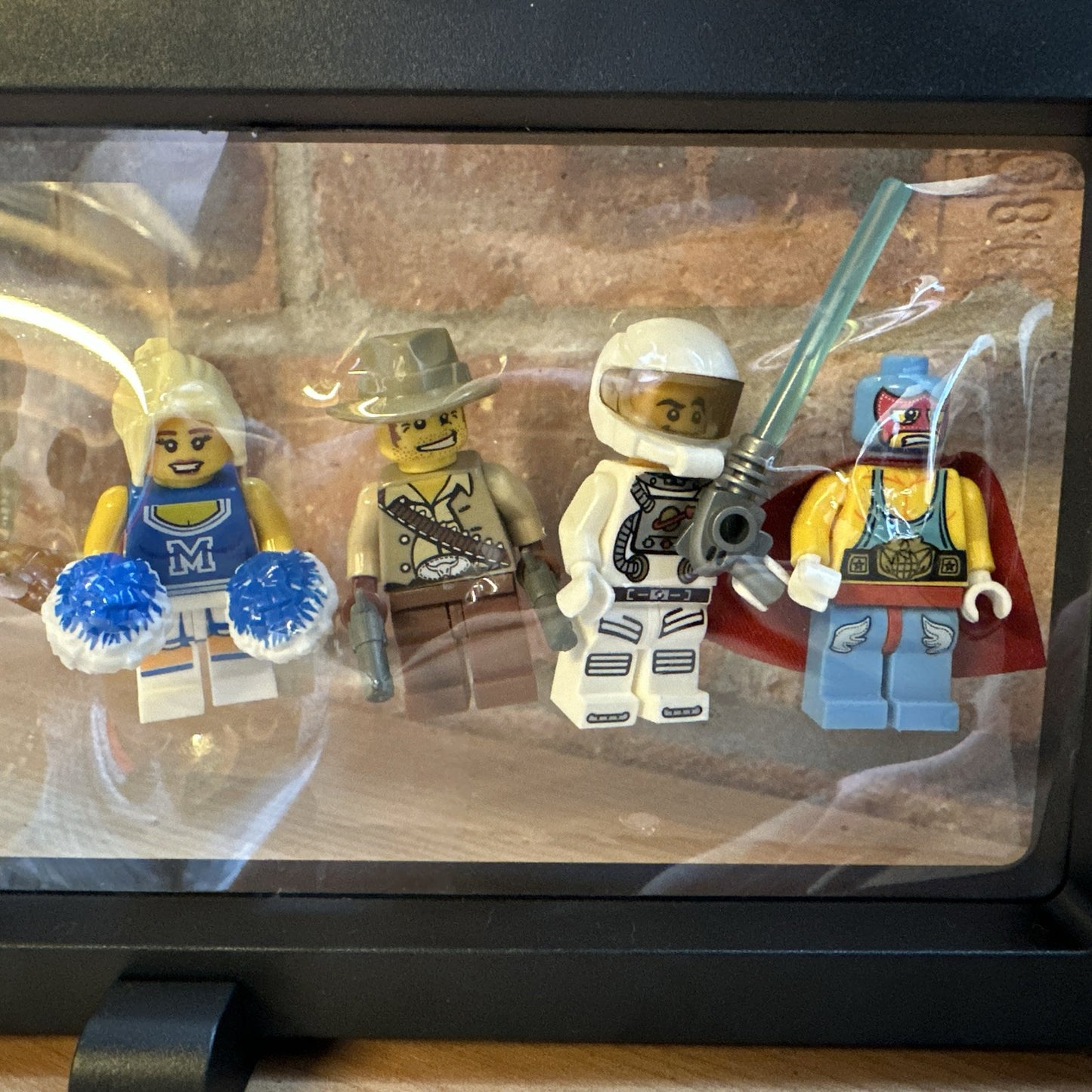 Brick Mini Figure Display Case Homage To Series 1 Robot Caveman Cowboy Spaceman