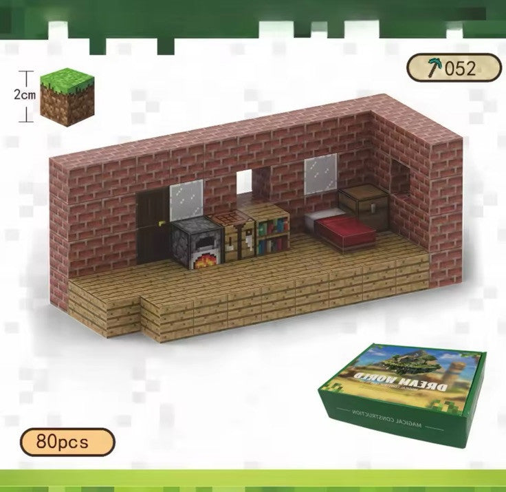 Boxed Magnetic Building Blocks ‘ Brick House Set ‘ 80 Pcs 2cm + 3 Figures