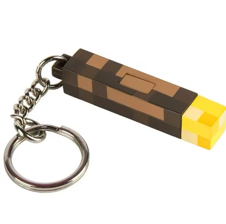 Minecraft Torch Keyring LED Keychain Light USB Rechargeable Torch Key Movie Gift