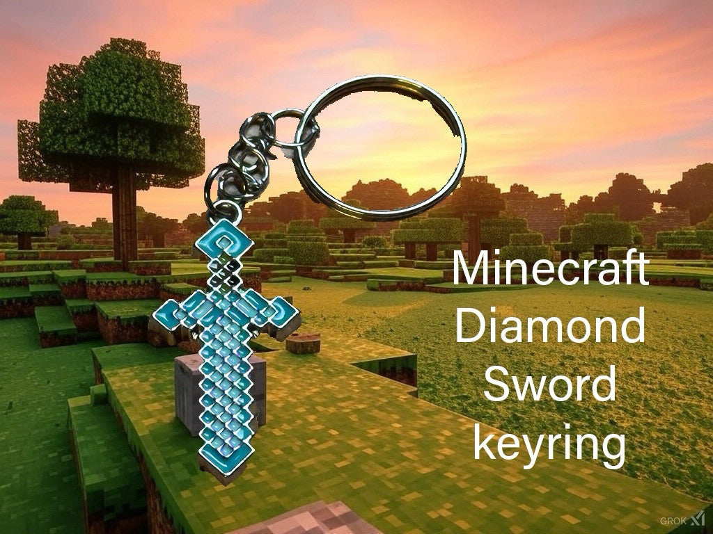 Minecraft Diamond Sword Metal Pendant Key Ring Keyring Perfect Gift Box Movie0