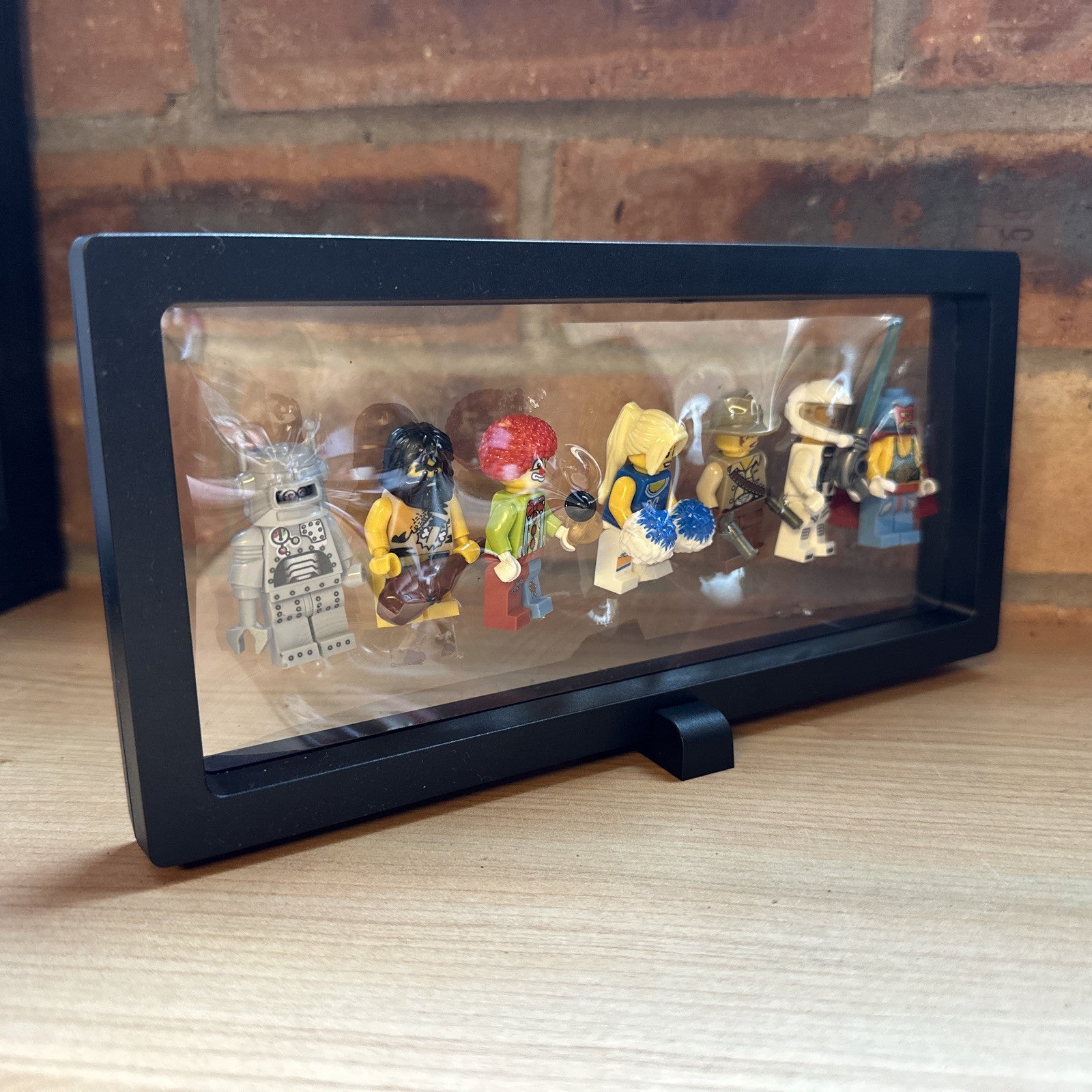 Brick Mini Figure Display Case Homage To Series 1 Robot Caveman Cowboy Spaceman