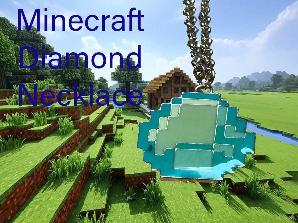 Minecraft Diamond Metal Pendant Chain Necklace Perfect Gift Bag Movie Gaming