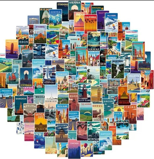 108Pcs Travel Around The World Scenery Series Stickers DIY Decal Travel