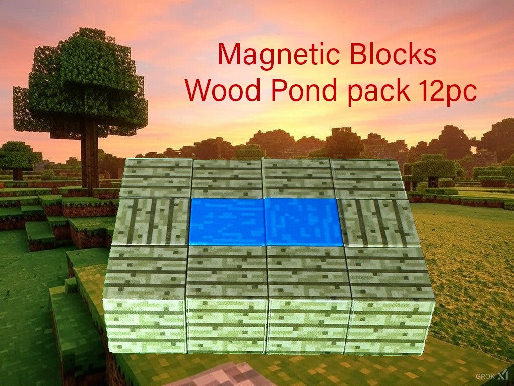 Magnetic Building Blocks 12pc Wood Pond 2cm Movie Bricks Build A Minecraft World