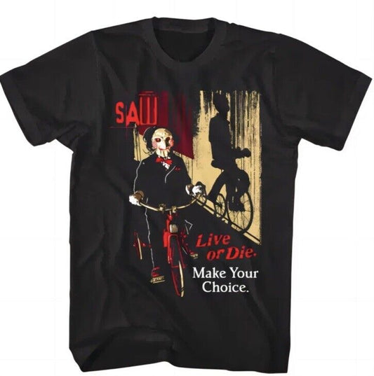 SAW Billy Jigsaw on Bicycle Men's T Shirt Live or Die Make Your Choice Medium - SOScollectible