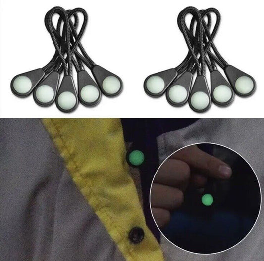 Set of 5 Luminous Zip Pull Zipper Puller Slider GLOW in the dark Jacket Bag - SOScollectible