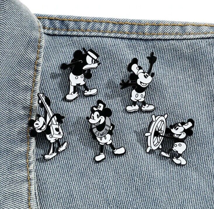 steamboat willie mickey mouse 5 Piece disney pin badge Set Vintage Cartoon - SOScollectible