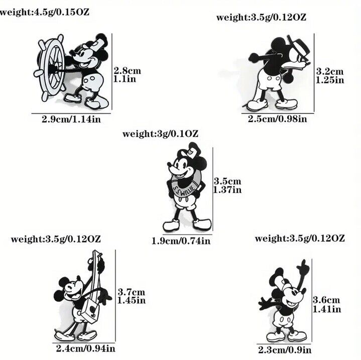 steamboat willie mickey mouse 5 Piece disney pin badge Set Vintage Cartoon - SOScollectible