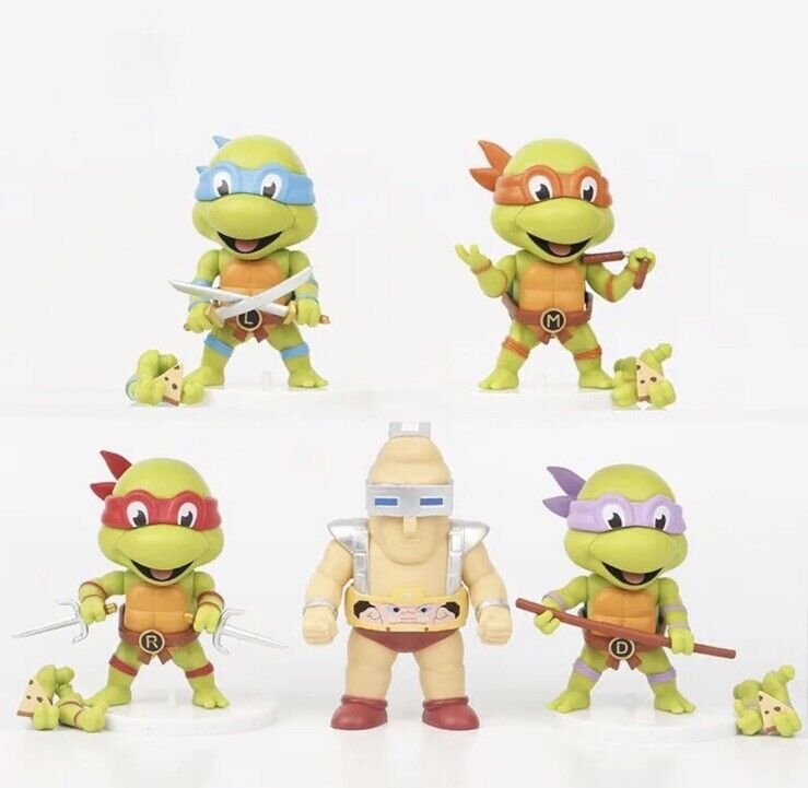 TMNT Teenage Mutant Ninja Turtles X 5 Set Of Figures 🇬🇧 8 - 10cm Q Version New - SOScollectible