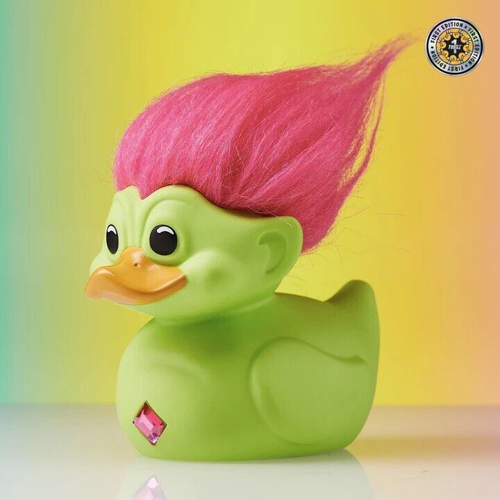 TUBBZ 1ST EDITION Trolls GREEN PINK HAIR Collectible Duck Figure - SOScollectible