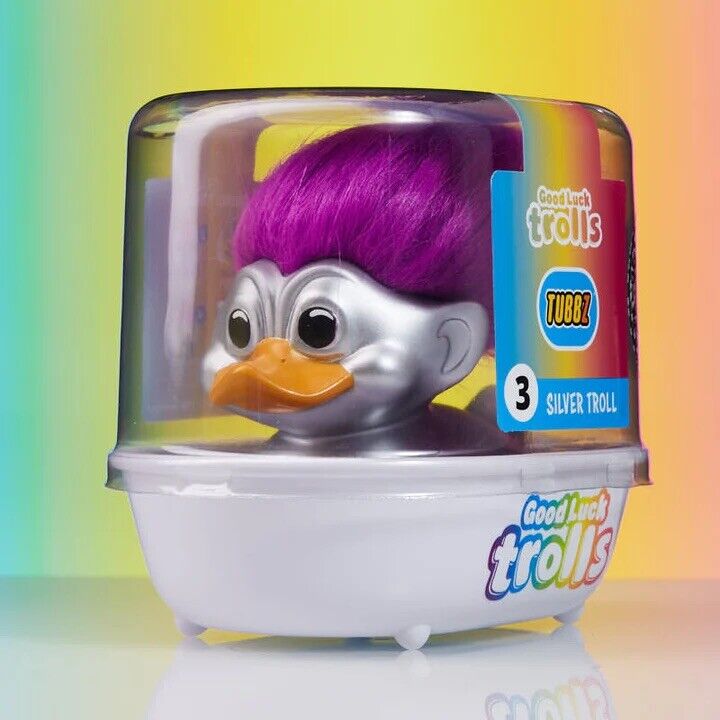 TUBBZ 1ST EDITION Trolls SILVER PURPLE HAIR TROLL Collectible Duck Figure - SOScollectible