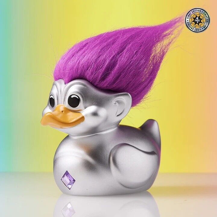 TUBBZ 1ST EDITION Trolls SILVER PURPLE HAIR TROLL Collectible Duck Figure - SOScollectible