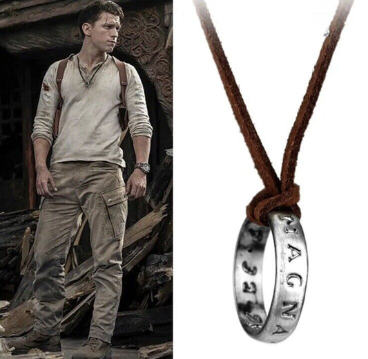 Uncharted PS4 Nathan Drake's Ring Pendant Necklace adjustable Leather Cord gift - SOScollectible