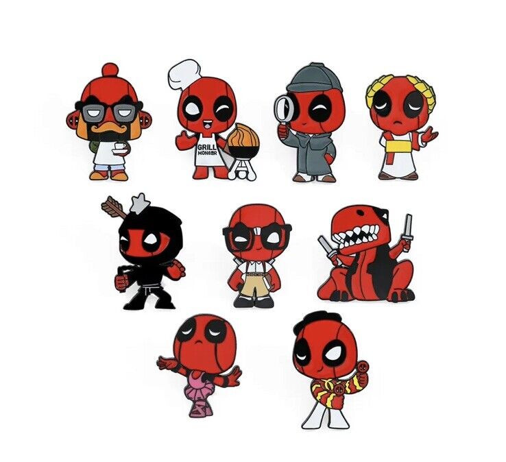 x9 Deadpool Metal Pin Set Various Poses Collect Marvel Dc Superhero gift bag - SOScollectible